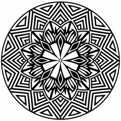 Fototapeta premium Symmetrical black line mandala featuring star patterns and fine detailing on white