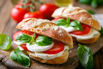 Italian sandwiches with tomatoes mozzarella and basil