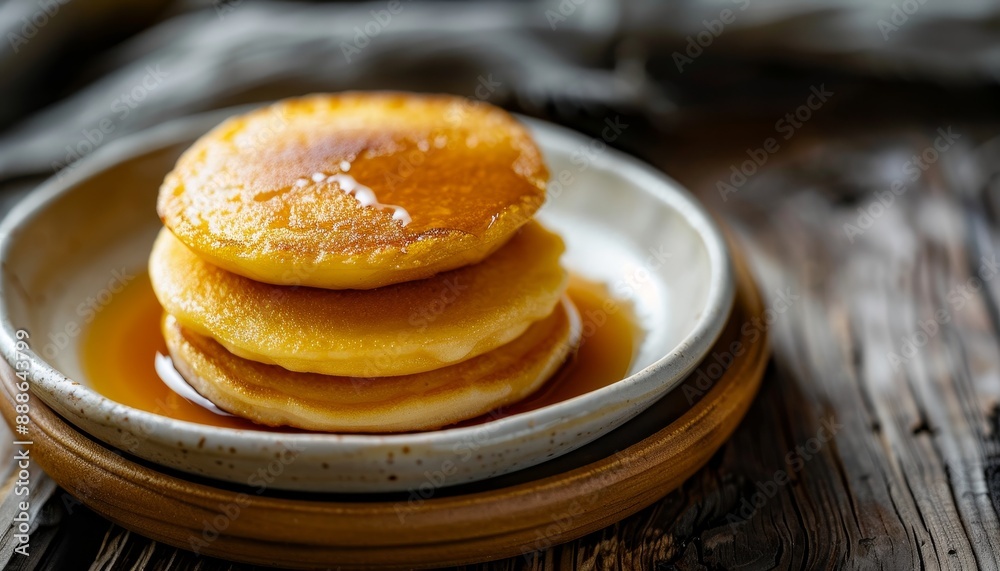 Sticker japanese sweet bean pancakes on wooden background