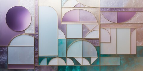 Textured purple, pink, and teal glass tiles arranged in a geometric pattern