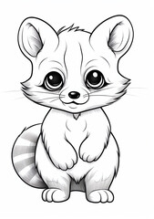 Obraz premium Cute cartoon animal coloring page, baby raccoon, vector lines, simple design, white background