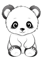 Obraz premium Cute panda vector illustration for kids coloring book, no color background, simple lines and shapes, flat design, simple line art, white background