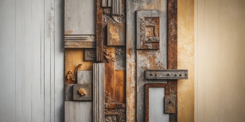 Rustic wall with wood, metal, and paint