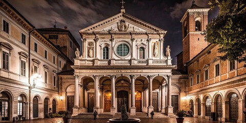 Romantic romanseque church in Trastevere, Rome, Basilica, Santa Maria, Trastevere, Rome, Italy, architecture