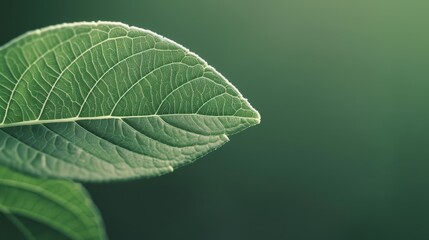 A detailed shot of a single plant leaf, emphasizing its veins and texture against a blurred natural backdrop