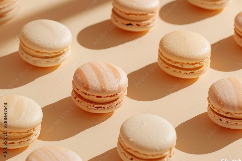 Sticker Luxurious confectionery brand showcasing French macaroons on a chic Parisian cafÃ background