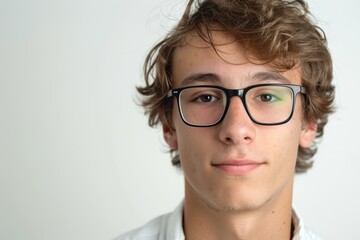 Fototapeta premium Male teacher with glasses on white background