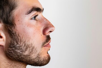 Obraz premium Man s face on white background with text space