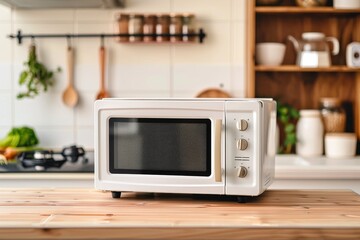Obraz premium Microwave on wood in kitchen