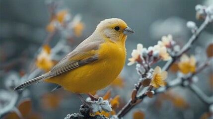 Vibrant Canary Bird - Colorful and Cheery Animal Perched on a Branch