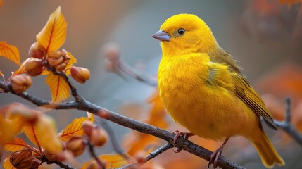 Vibrant Canary Bird - Colorful and Cheery Animal Perched on a Branch