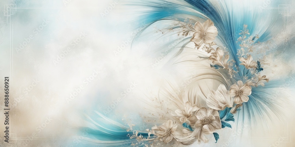 Poster Blue and white floral textures with swirling background