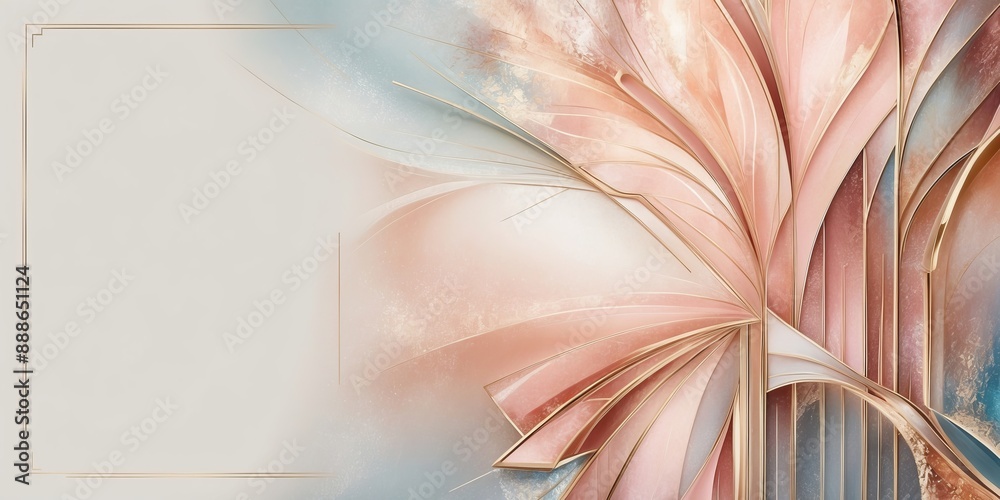 Wall mural Abstract textures with pink and gold hues, geometric shapes, and watercolor effects