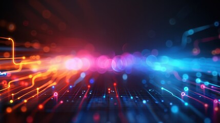 Obraz premium Futuristic Digital Technology Background with Neon Lights and Circuit Board Patterns