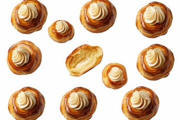 Fototapeta premium Cream-topped Pastry Buns Arranged on White 
