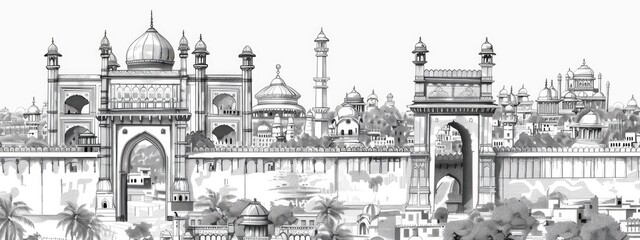 Indian city landscape, Sketch illustration.