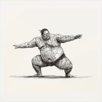 recommend clip art: Agile Sumo: Minimalist Line Drawing of a Dynamic Wrestler in Action