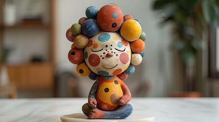 Naklejka premium Creative Director Clay Figurine with Colorful Thought Bubbles on White Background