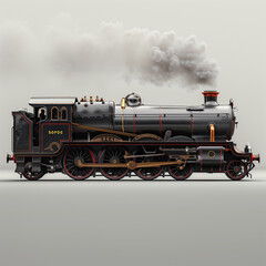 Naklejka premium Classic Journey: Swift Coal Black Antique Train in Side Profile View