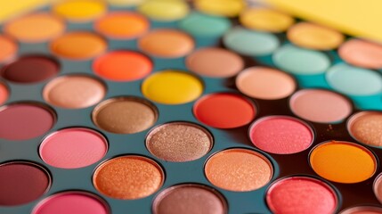 Vibrant Eyeshadow Palette with Minimal Line Art Overlay and Text Space in Bright Lighting Close-Up