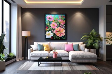 Modern Interior with Blank Poster Mockup - 3D Render