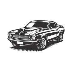 Obraz premium retro muscle car engraving hand drawn illustration isolated white background