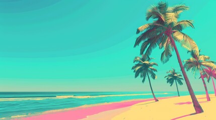 Vibrant Pixel Art Tropical Beach with Digital Design Elements and Glitch Filters - Creative and Eye-catching Background