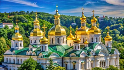 Orthodox Church domes of Svyatogorsk Lavra in Ukraine , religion, spirituality, architecture, landmarks, travel
