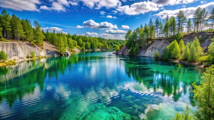 Beautiful nature in Estonia near Rummu quarry, showcasing crystal clear waters and lush greenery , Estonia, Rummu quarry