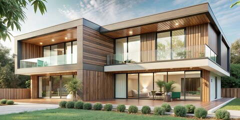 Fototapeta premium Modern, sleek and spacious house with large windows and minimalist design, modern, house, contemporary, architecture, home