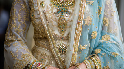 Detail embroidery dress for a bridal with white and sky blue touch 