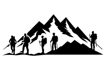 Mountain Tourism Season Silhouette Vector Illustration