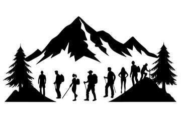 Mountain Tourism Season Silhouette Vector Illustration