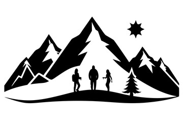 Mountain Tourism Season Silhouette Vector Illustration