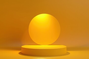 Minimalistic Yellow Podium with Circular Light on Yellow Background