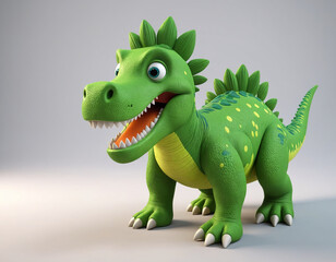 Fototapeta premium Green dinosaur cartoon graphics toy, render 3d - generated by ai