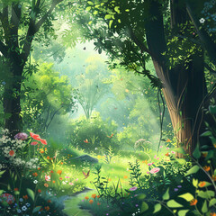 Beautiful fantasy tropical forest nature animated background design