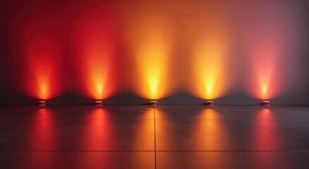 Colorful Light Wall with Red, Orange, and Yellow Gradients Illuminating a Minimalist Space