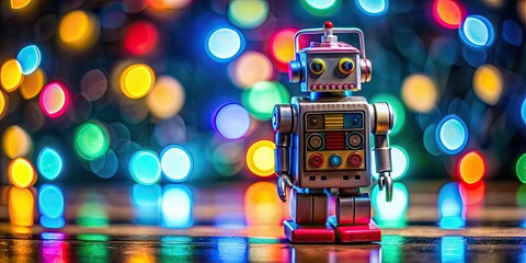 Robot toy with colorful lights and moving parts, robot, toy, colorful, lights, moving parts, futuristic, technology