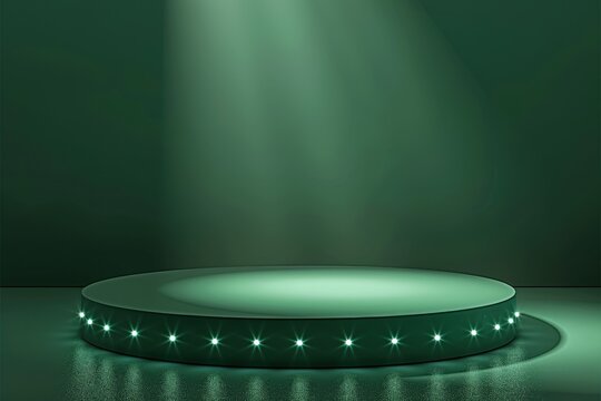 Green Podium with White LED Lights in Spotlight, Minimalist Design