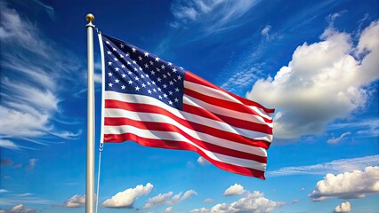 Obraz premium Flag waving in the wind with blue sky background, flag, waving, wind, patriotic, symbol, freedom, movement, fluttering