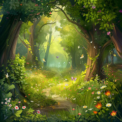 Beautiful fantasy tropical forest nature animated background design