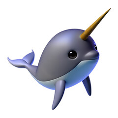 narwhal icon soft grey and orange color in plastic 3d style