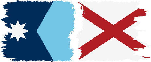 Alabama and Minnesota states grunge brush flags connection, vector
