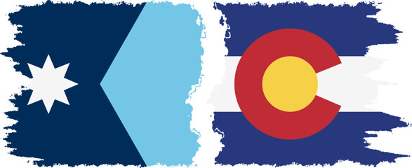 Colorado and Minnesota states grunge brush flags connection, vector