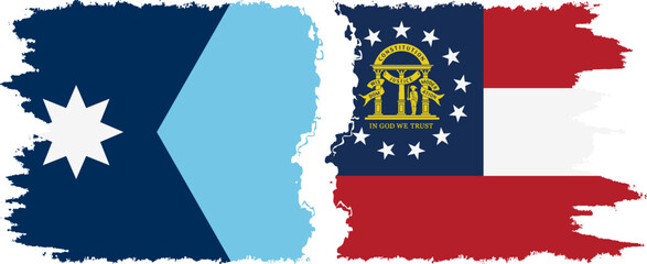 Georgia and Minnesota states grunge brush flags connection, vector