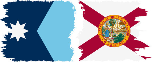 Florida and Minnesota states grunge brush flags connection, vector