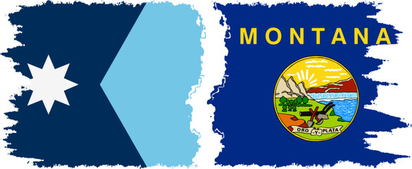 Montana and Minnesota states grunge brush flags connection, vector