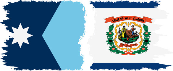 West Virginia and Minnesota states grunge brush flags connection, vector
