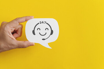 For call center, online service and support without interruption day and night, hand holding speech...